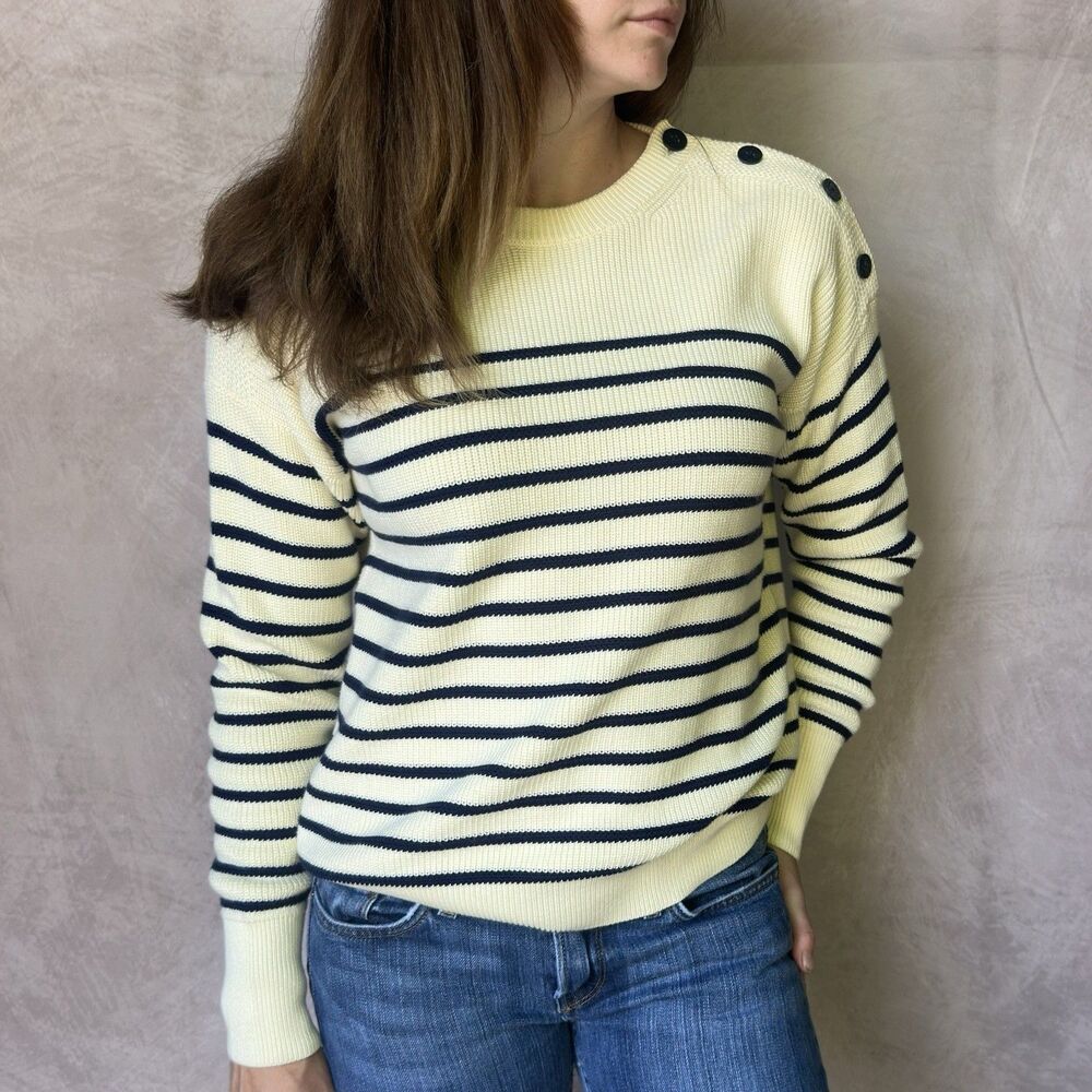 Polo Ralph Lauren Women’s S Cream Navy Stripe Pima Cotton Sweater Nautical NWOT